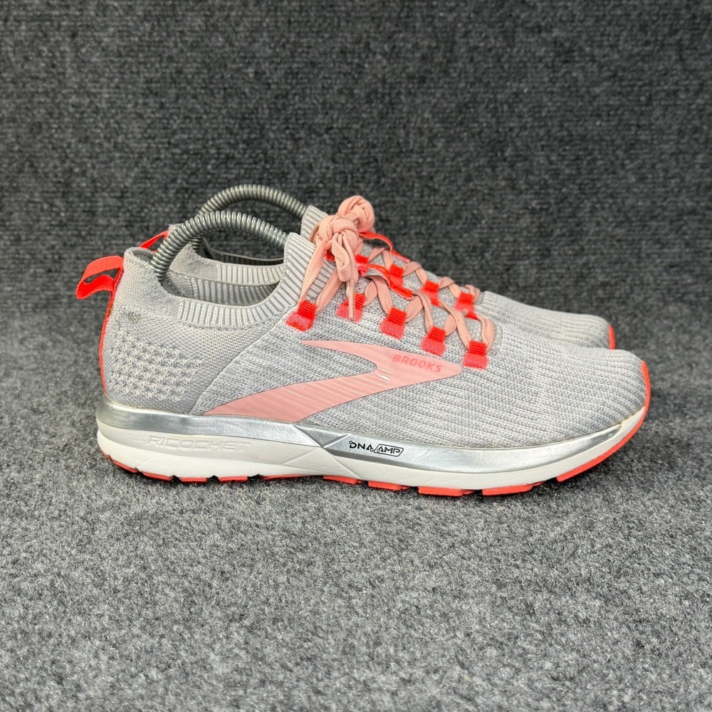 Brooks Ricochet 2 Running Shoe Womens 8.5 Grey Neon Orange Athletic Run Training